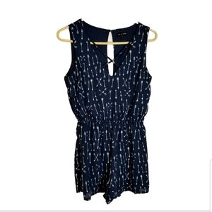 As U Wish Romper Women’s Small Blue White Arrows Lined Criss Cross Straps